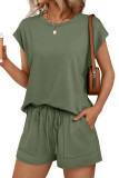 Round Neck Short Sleeved Shorts Two-piece Set