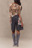 Floral Printed One Shoulder Flared Long Sleeved Shirt