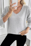 V-neck Solid Color Long Sleeved Sweater