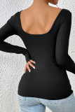 Square Neck Backless Long Sleeved T-shirt