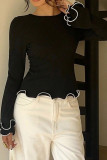 Solid Color Lotus Leaf Long Sleeved Backless Shirt