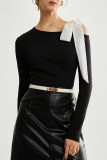 Solid Color Bow Long Sleeved T-shirt