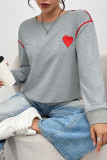Heart Embroidered Long Sleeved Round Neck Sweatshirt