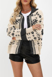 Printed Long Sleeved Cardigan Knitted Jacket