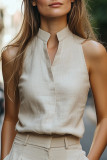 Solid Color Stand Up Collar Sleeveless Shirt