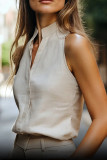 Solid Color Stand Up Collar Sleeveless Shirt