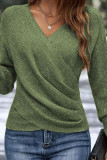 V-neck Long Sleeved Solid Color Knitted Sweater