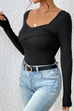 Square Neck Backless Long Sleeved T-shirt