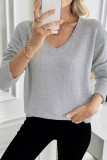 V-neck Solid Color Long Sleeved Sweater