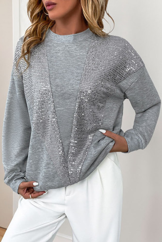Sequined Round Neck Long Sleeved Sweatshirt