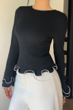 Solid Color Lotus Leaf Long Sleeved Backless Shirt