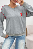 Heart Embroidered Long Sleeved Round Neck Sweatshirt