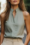 Solid Color Stand Up Collar Sleeveless Shirt