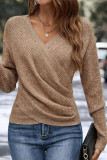 V-neck Long Sleeved Solid Color Knitted Sweater