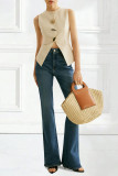 Solid Color Metal Button Sleeveless Vest