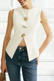 Solid Color Metal Button Sleeveless Vest