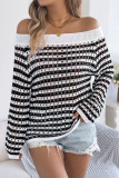 Striped Hollowed Off Shoulder Long Sleeved Sweater