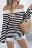 Striped Hollowed Off Shoulder Long Sleeved Sweater