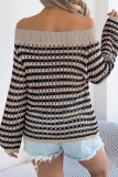 Striped Hollowed Off Shoulder Long Sleeved Sweater