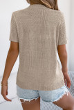Solid Color Hollow Button Short Sleeved Knitted Sweater