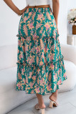 Floral Print Elastic Waist Ruffle Edge Skirt