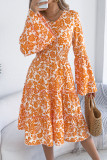 Retro Flared Long Sleeve Waist Cinching Dress