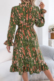 Floral Flared Long Sleeve Waist Cinching Dress