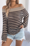 Striped Hollowed Off Shoulder Long Sleeved Sweater