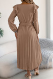 Square Neck Ruffled Long Sleeved Pleated Dress