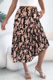 Floral Print Elastic Waist Ruffle Edge Skirt
