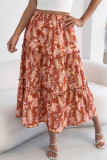 Floral Print Elastic Waist Ruffle Edge Skirt