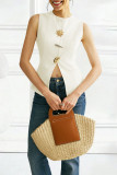 Solid Color Metal Button Sleeveless Vest