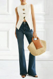 Solid Color Metal Button Sleeveless Vest