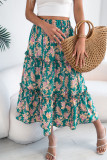 Floral Print Elastic Waist Ruffle Edge Skirt
