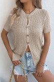 Solid Color Hollow Button Short Sleeved Knitted Sweater