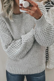Round Neck Long Sleeved Solid Color Sweater