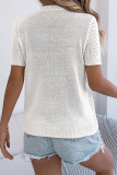 Solid Color Hollow Button Short Sleeved Knitted Sweater