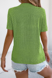 Solid Color Hollow Button Short Sleeved Knitted Sweater