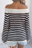 Striped Hollowed Off Shoulder Long Sleeved Sweater