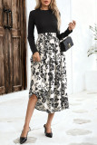 High Neck Printed Long Sleeved Dress
