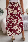 Flower Print Ruffle Edge Irregular Skirt