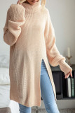 Split High Neck Solid Color Long Sleeve Sweater