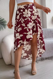 Flower Print Ruffle Edge Irregular Skirt