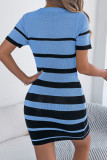 Striped Short Sleeved Knitted Hip Hugging Dress