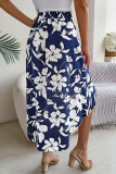 Flower Print Ruffle Edge Irregular Skirt