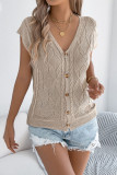 Solid Color V-neck Short Sleeved Knitted Sweater