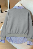 Striped Lapel Fake Two-piece Long Sleeve Hoodie