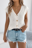 Solid Color V-neck Short Sleeved Knitted Sweater