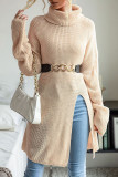 Split High Neck Solid Color Long Sleeve Sweater