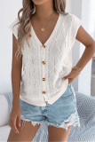 Solid Color V-neck Short Sleeved Knitted Sweater